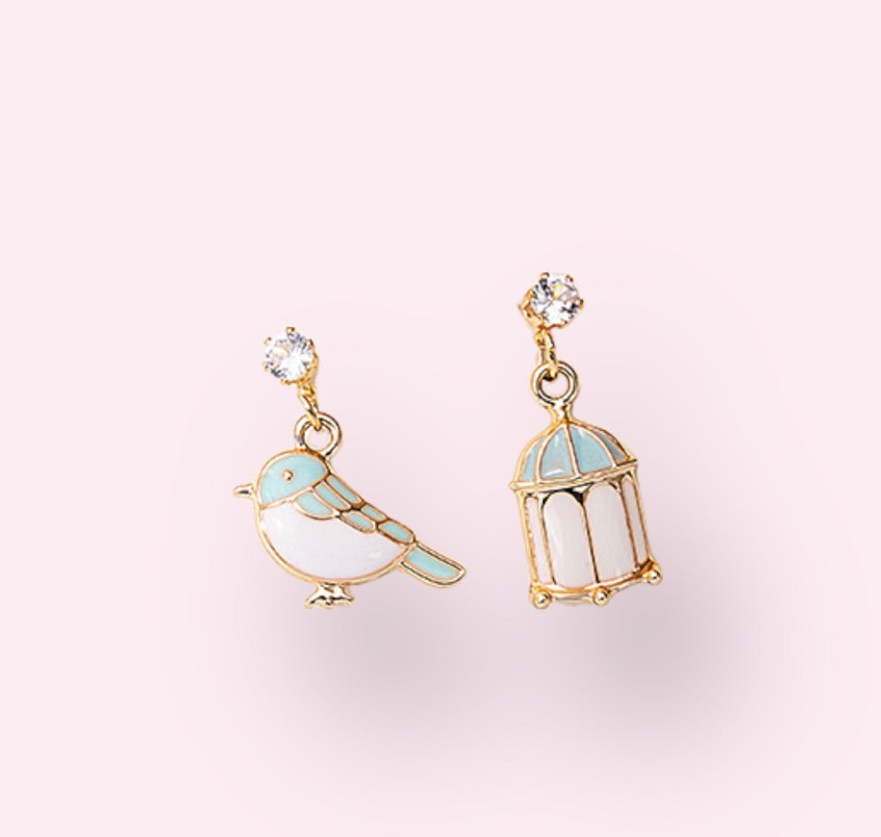 Bird and Cage Earring, Dangle Earrings Spring Summer Jewelry