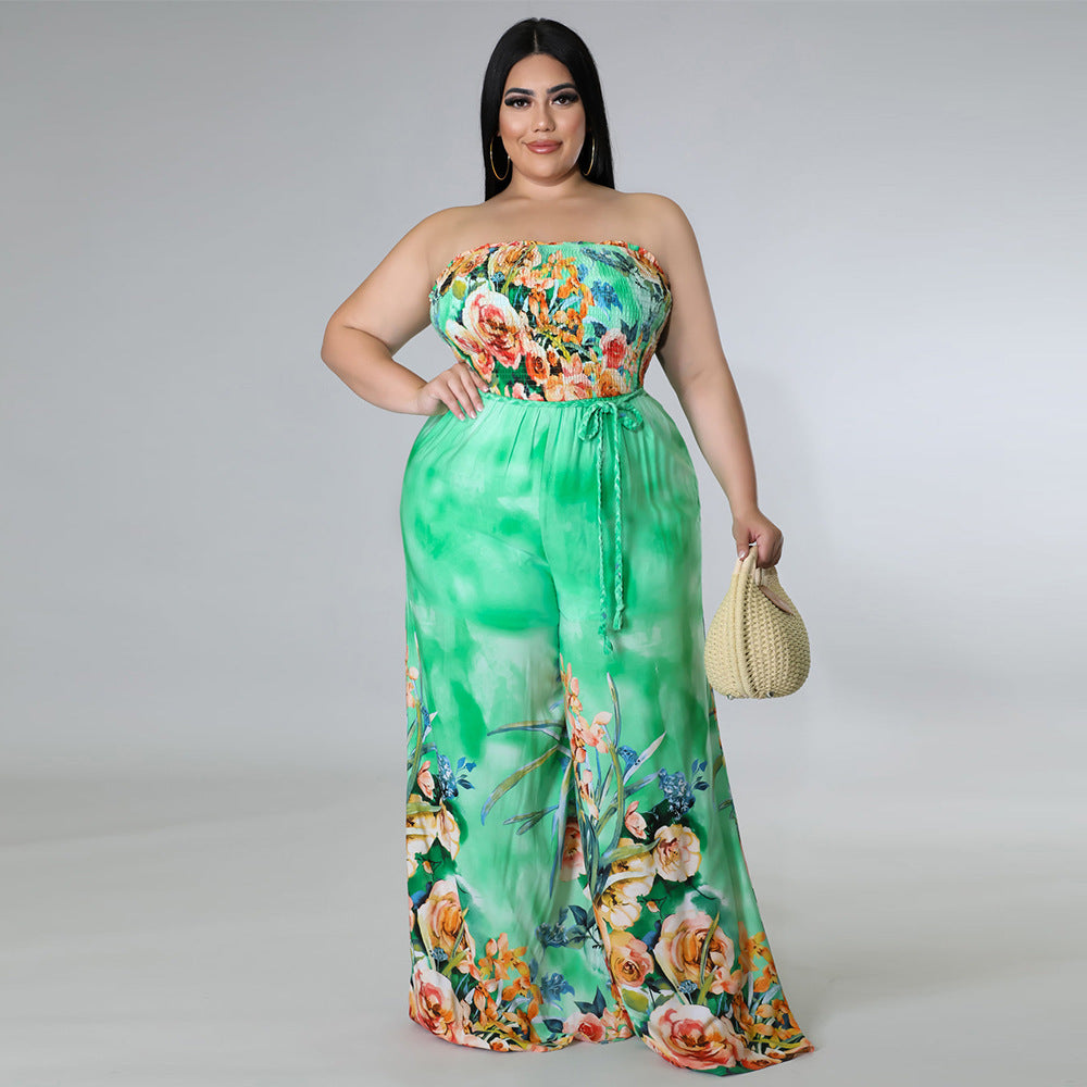 High Quality Plus Size Women's Clothing Floral Printed Wide Leg Sexy