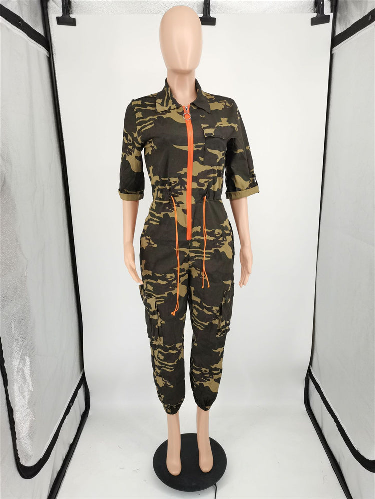 Queens One Piece Rompers Long Sleeve Zipper Camo 5XL Plus Size ]