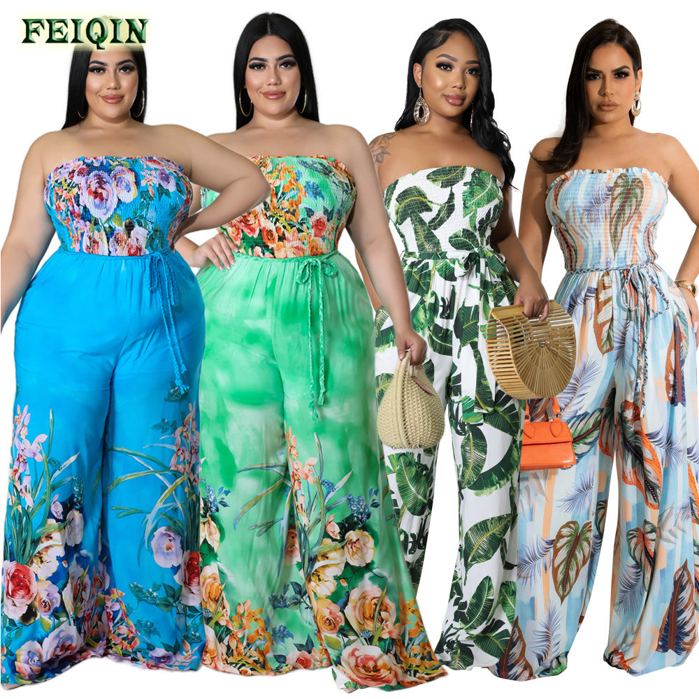 High Quality Plus Size Women's Clothing Floral Printed Wide Leg Sexy