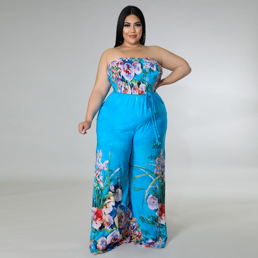 High Quality Plus Size Women's Clothing Floral Printed Wide Leg Sexy