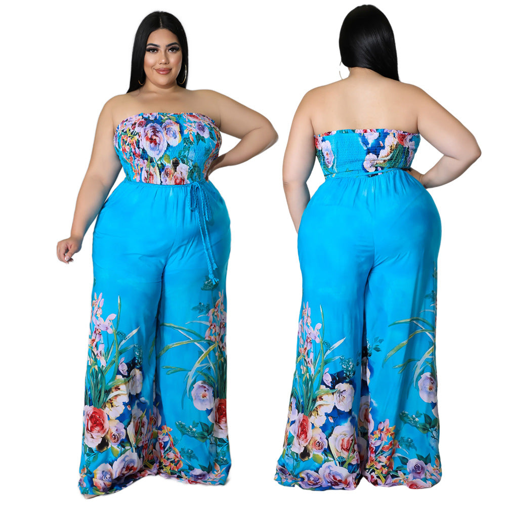 High Quality Plus Size Women's Clothing Floral Printed Wide Leg Sexy