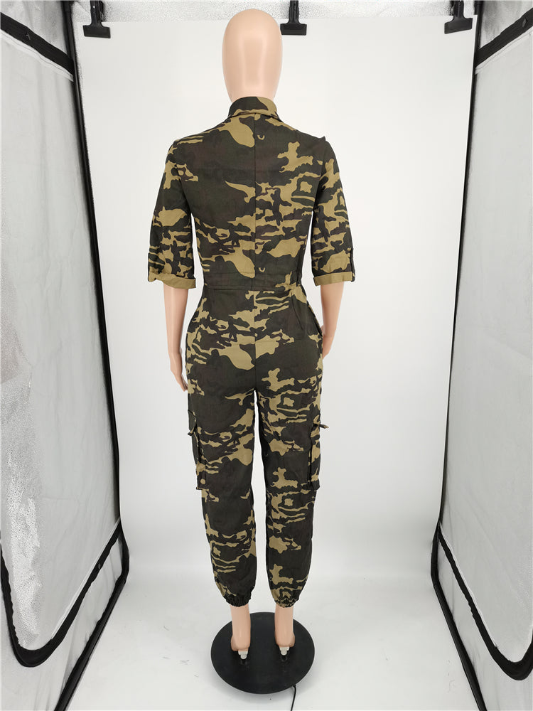 Queens One Piece Rompers Long Sleeve Zipper Camo 5XL Plus Size ]