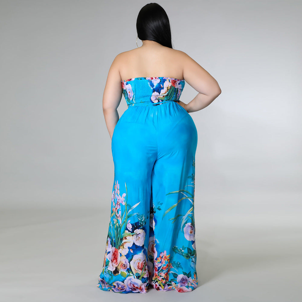High Quality Plus Size Women's Clothing Floral Printed Wide Leg Sexy