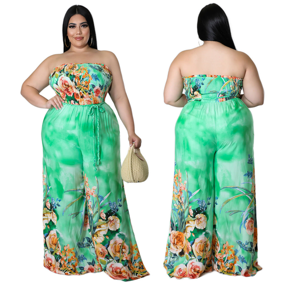 High Quality Plus Size Women's Clothing Floral Printed Wide Leg Sexy